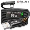 90 Degree Elbow Cable 66W USB To Type C Fast Charging Cable For Huawei Xiaomi Samsung 3M Nylon Braided Quick Charge Data Cord