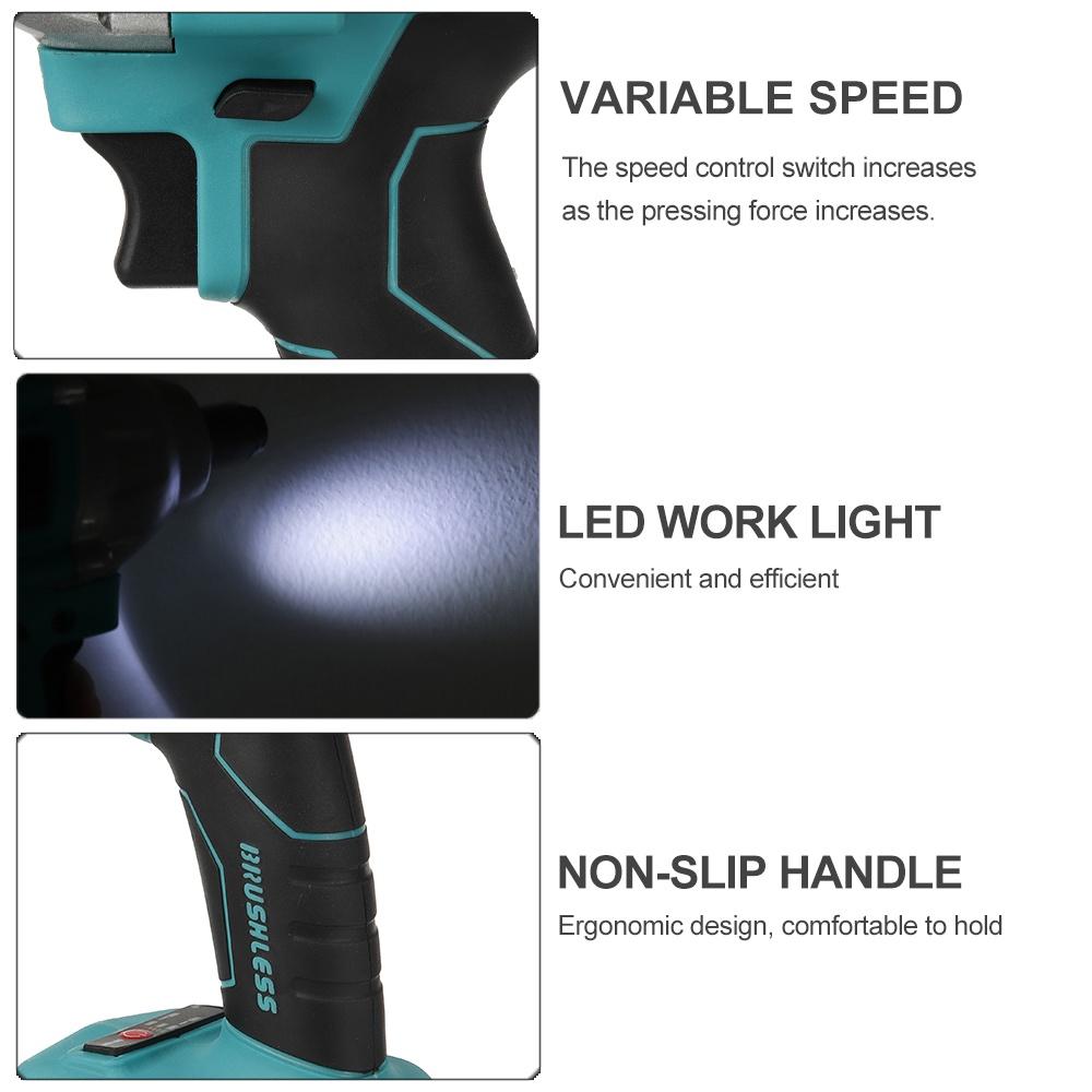 388VF 800 Нм Бесщеточный электрический ударный гайковерт 1/2 разъема Аккумуляторный ключ Отвертка Электроинструменты Перезаряжаемые для батареи 18 В