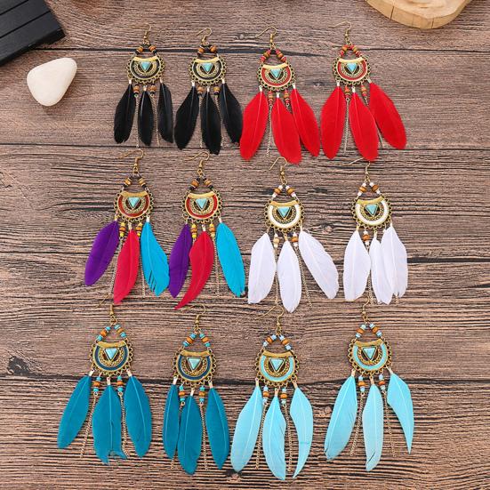 1 Pair Hook Earrings Bohemia Style Ethnic Synthetic Feather Exquisite Lady Boho Dangle Earrings