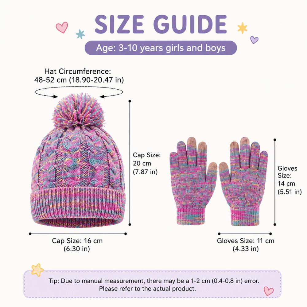 2Pcs/Set Warm Children Hat Gloves Set Plush Lining Bonnet Gloves Kits Knitted Hats Gloves  Kids