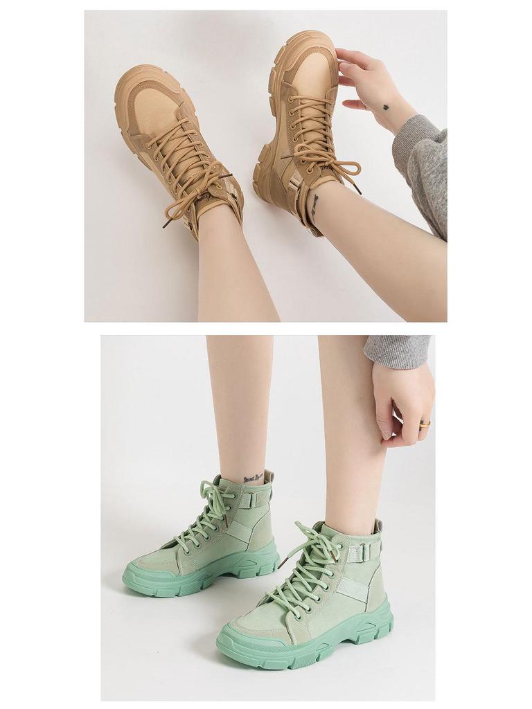 Трендовые женские парусиновые ботинки-платформы в стиле рыцарских ботинок на весну 2024 года - Универсальный корейский кампусный стиль