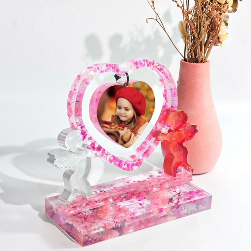 DIY Silicone Mold Heart Photo Cupids Frames Molds Beautiful Heart Shaped Frames Mould for Home Office Table Ornaments