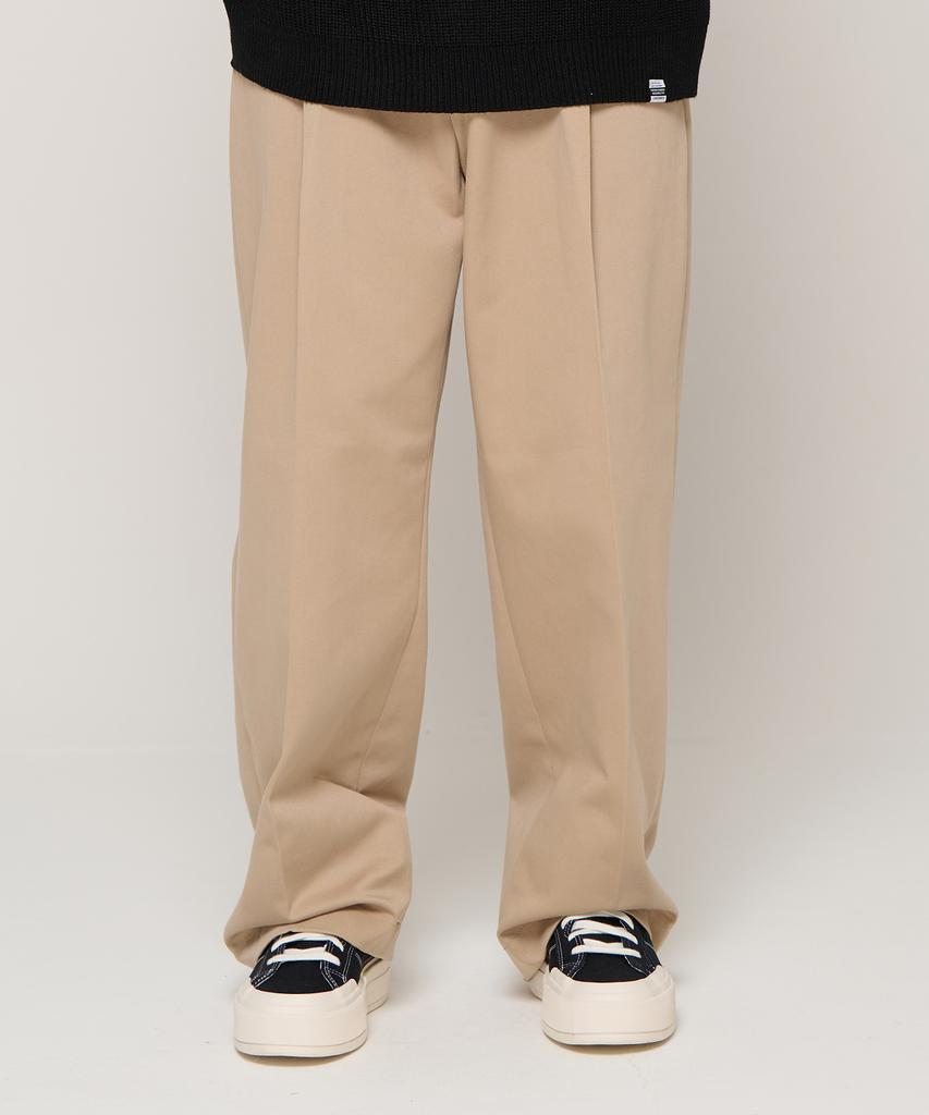 CARGOBROS Heavy Banding Wide Slacks (Beige)
