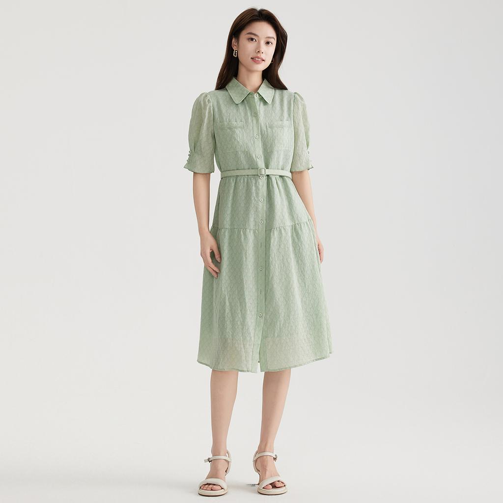 Temperament, waist cinching, slimming short-sleeved dress, women's 2026 summer shirt dress, high-end and thin A-line skirt