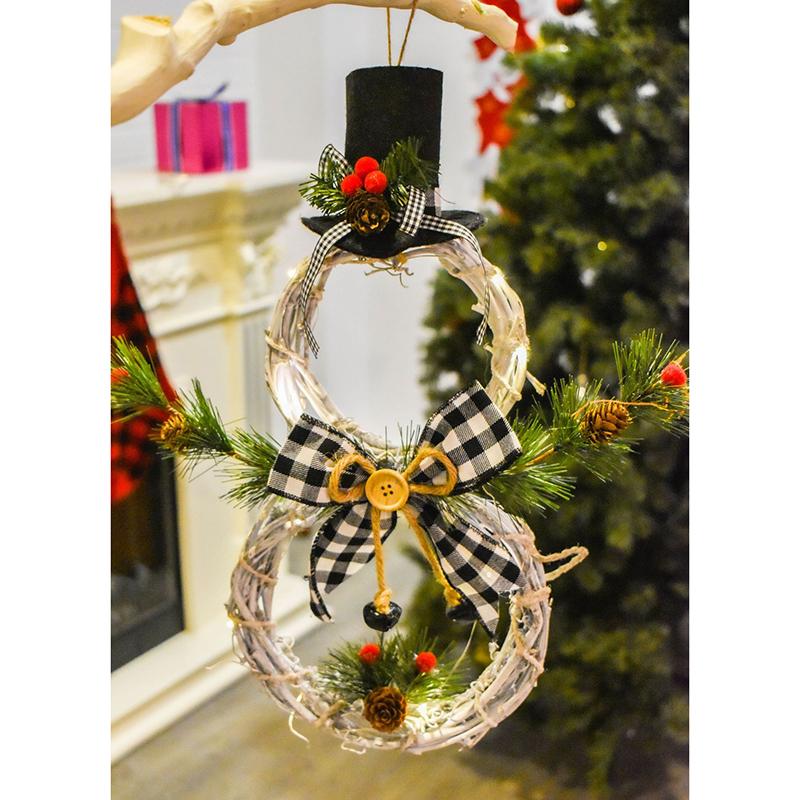 Рождественский венок, подвесной декор, гирлянда на входную дверь, подвеска в виде снеговика со светодиодной подсветкой, домашняя вечеринка, праздник