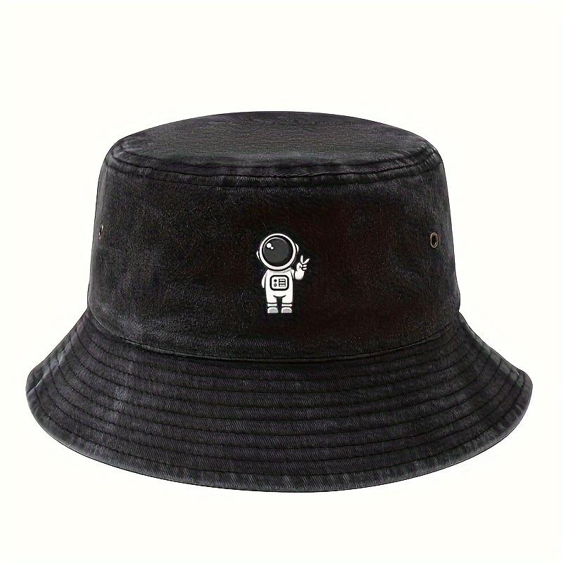 Astronaut Printed Fisherman Hat - Vintage Washed Design, Sun Protection for Outdoor Activities, Suitable for Hiking and Fishing