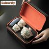 Retro Plant Ash Travel Tea Set Handmade Daffodil Tracing Silver Cover Bowl Tea Brewing Kit Outdoor Camping Portable Leath Bag