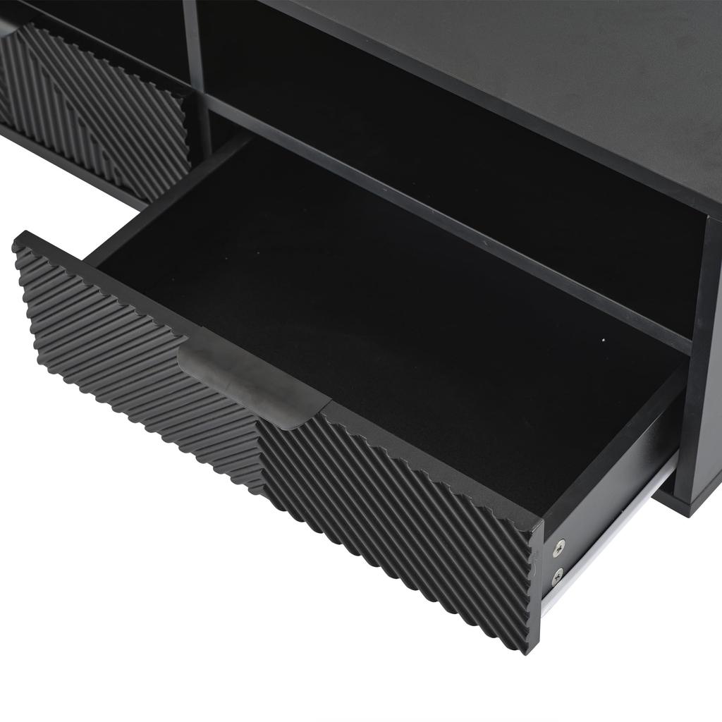 ТВ-тумба, 2 отделения 2 ящика Открытая полка, Современная низкая тумба для ТВ 90 дюймов, Богемский ТВ-стенка Сервант Гостиная и столовая, Черный