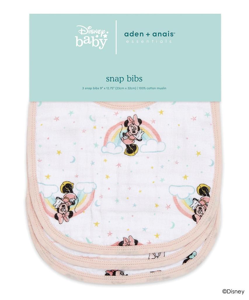 Disney Baby Mealtime Bibs Japanese aden by aden anais Snap Set of Minnie Made with Muslin Baby Minnie ESNC30005DIJ Bibs, [Official Product, + Bibs, 3,