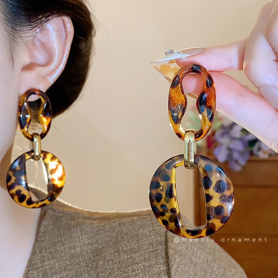 Серьги-подвески Геометрические с бантом Сердце леопарда Серебряная игла - Трендовый корейский стиль для женщин