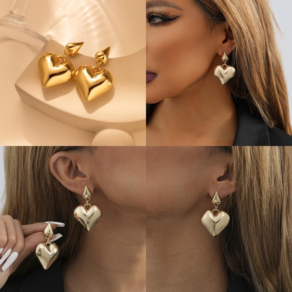 Trendy Gold 2023 Heart Earrings Stylish Zinc Alloy Womens Fashion Winter