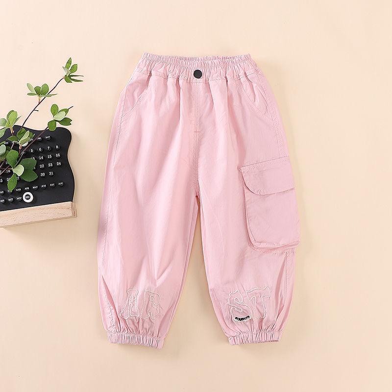 Рабочие брюки для девочек, летние тонкие повседневные спортивные брюки, брюки с защитой от комаров для маленьких девочек, летние брюки для верхней одежды