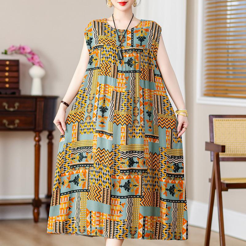 Летнее винтажное платье больших размеров, женские свободные повседневные элегантные длинные платья без рукавов большого размера