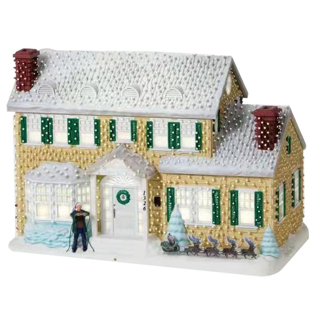 Christmas Village House LED Lighted Desk Building Resin House Statue Ornaments for Tabletop