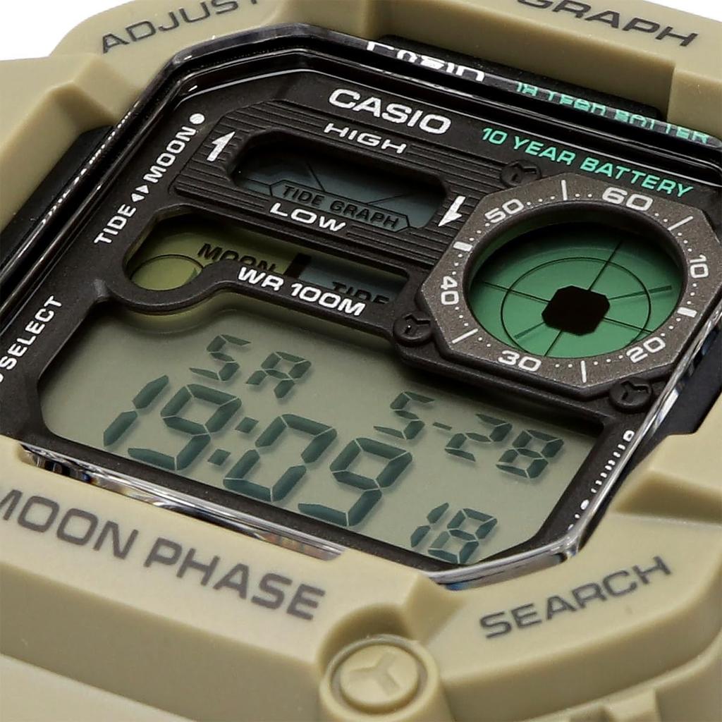 Casio Цифровые часы с графиком приливов и отливов и данными о фазах Луны Хаки Международная модель Мужской дисплей, WS-1700H-5AV Бежевый, [Б/У]