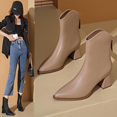 Остроносые ботинки Martin, женские, новые, большого размера, кожаные ботинки, модные, корейская версия, высокие каблуки, кожаные короткие ботинки, размер 43, одинарные ботинки для женщин