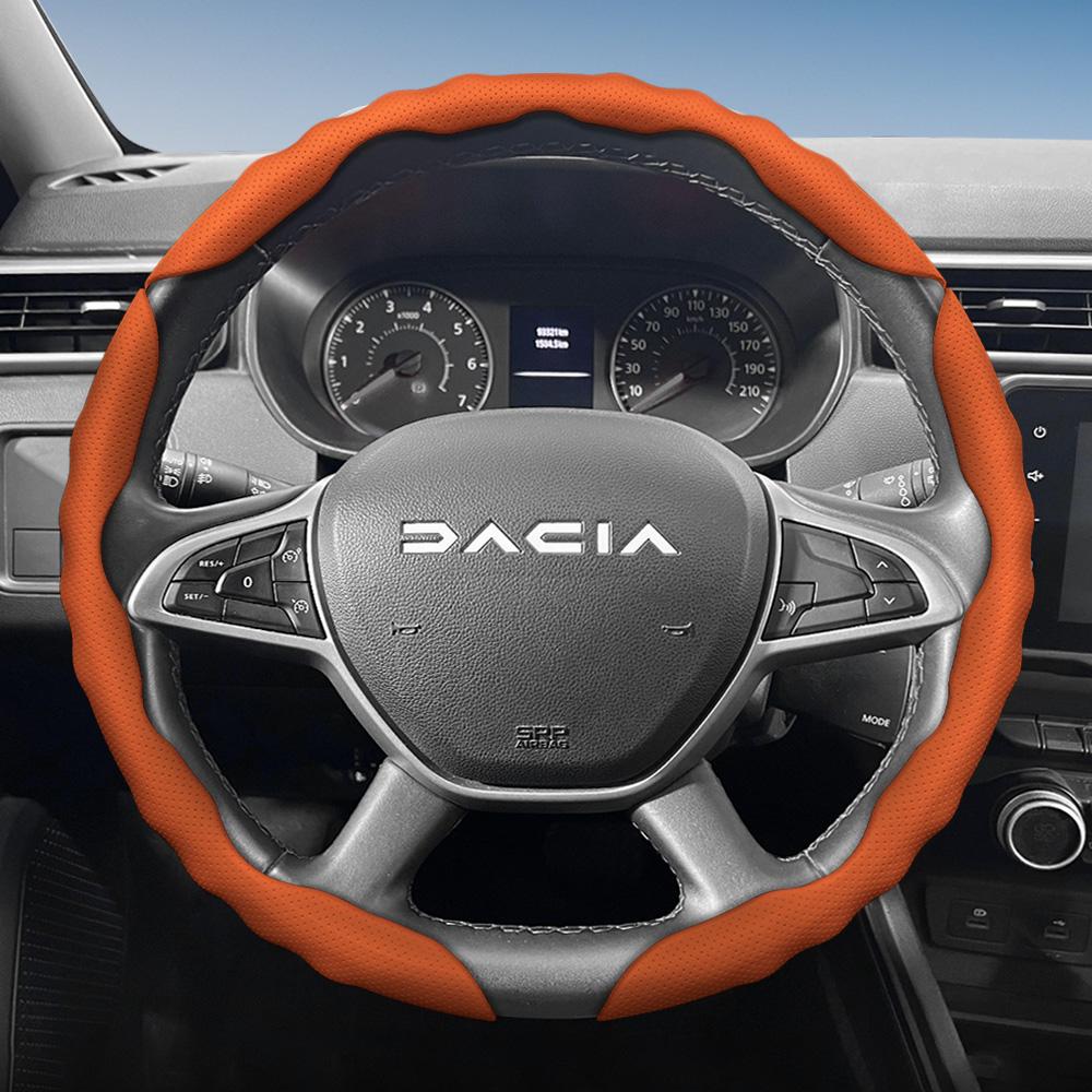 vcxja9 Suitable for Dacia Steering Wheel Cover, Wave-Shaped Sporty Design, Breathable Leather, Segmented Anti-Slip Sweat-Absorbing Protective