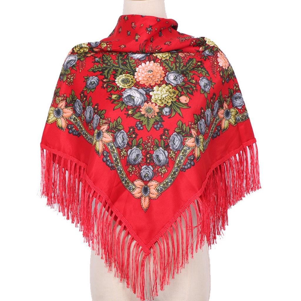 Ethnic Turban Head Wrap Scarf Women Vintage Travel Printed Tassel Shawl Outwear Printed Square Scarf