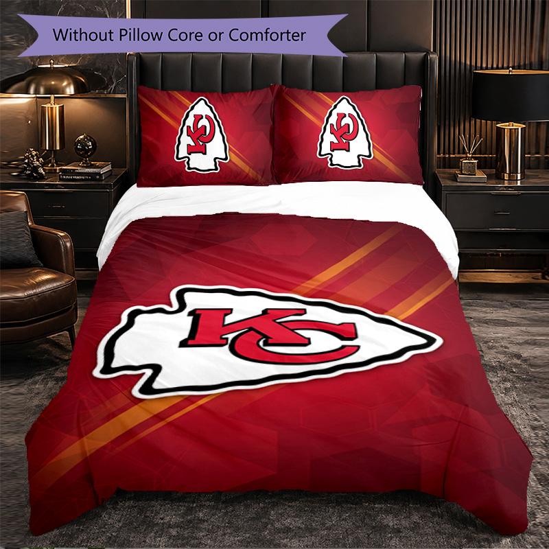 Набор постельного белья из микрофибры с узором Kansas City Chiefs, 3 предмета, декоративный комплект с пододеяльником для спальни, домашнего использования