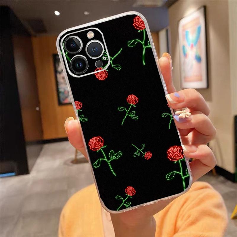 Phone Case For iphone 17 Pro Max Air 16 15 14 13 Pro Max 15 16 Pro 15Plus Rose in the dark