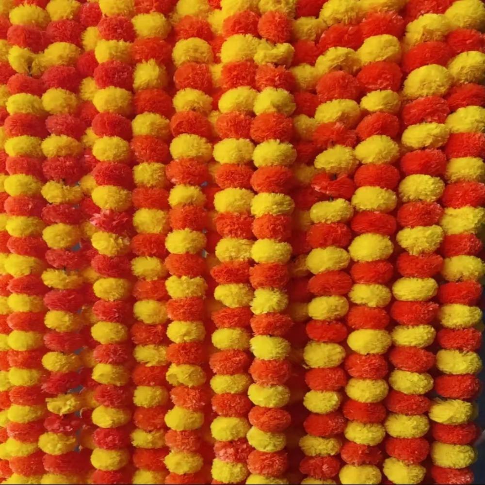 5-40Pcs Marigold Flower Garland For Decoration Artificial Flowers 5 Feet Diwali Pooja Mexican Party Fiesta Day of The Dead