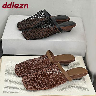 Мода Мода Сетка Женские Босоножки на Платформе Шлепанцы Мюли Летние Пляжные Женские Босоножки на Низком Каблуке Обувь Для Леди Новинка 2025