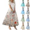 Женское летнее повседневное платье макси с цветочным принтом, короткими рукавами, круглым вырезом, высокой талией, многослойным струящимся бохо-платьем