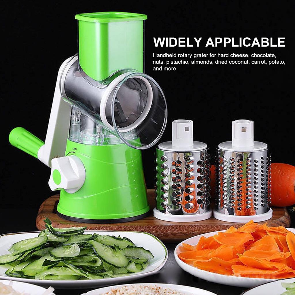 Manual Rotary Cheese Grater with Three Drum Blades Stainless Steel Handheld Rotary Slicer Shredding Grinder