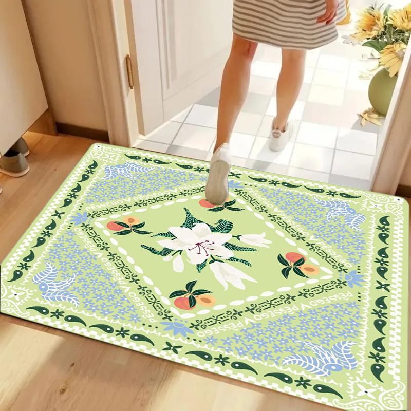 Fresh Turquoise Paisley Floral Door Mat Non-slip Washable for Entryway Kitchen Home Decoration
