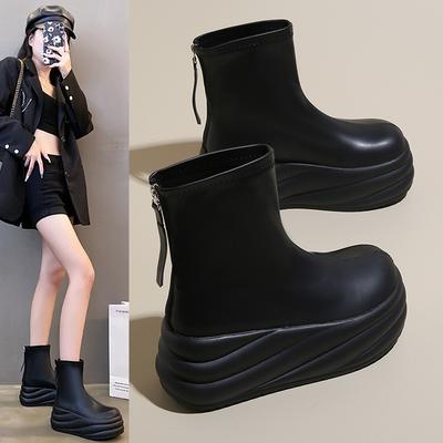 Женские новые маленькие ботильоны на платформе, увеличивающей рост, ощущение маленьких коротких ботинок, короткие ботильоны на высоком каблуке
