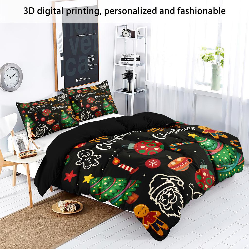 3pcs Merry Christmas Print Coreless Duvet Cover Set Multiple Sizes for Bedrooms Dormitories Soft Comfortable, Machine Washable