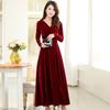 Autumn and Winter New Dress Long-sleeved Big Swing Skirt V-neck Long Dress Party Banquet Evening Dress