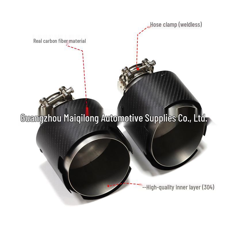Universal Carbon Fiber Exhaust Tailpipe: Double-Layer, Large-Diameter, Clamp-On, No Welding Needed for All Car Models.