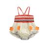 Baby Girls Casual Romper with Flower Decors, Apricot Patchwork Off-the-shoulder Sleeveless Jumpsuit, 0-24 Months