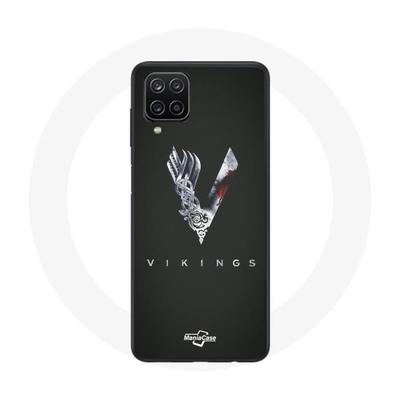 Coque Pour Samsung Galaxy A22 4G Vikings Série Saison 6 Logo V Epée Gris Fond Noir