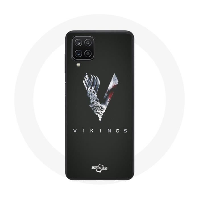 Case for Samsung Galaxy A12 Vikings Series Season 6 Logo V Sword Gray Black Background