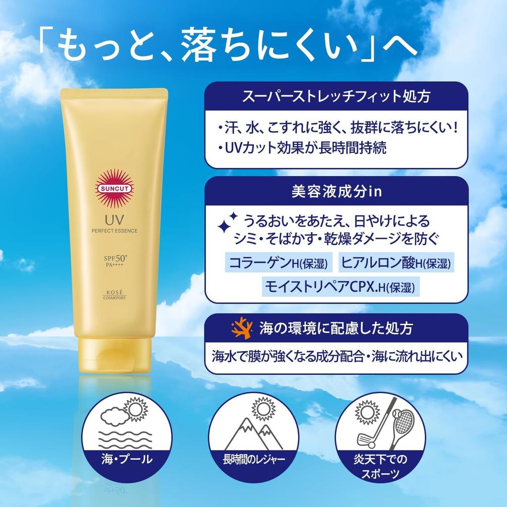 Suncut Perfect UV Essence UV Водостойкий 120 г Для Лица и Тела Солнцезащитный Супер Водонепроницаемый Функция Аллергической Защиты Содержит Коллаген и Гиалуроновую Кислоту