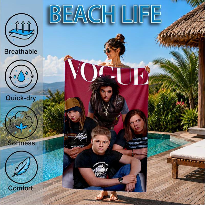Music Band Tokio Hotel  Beach Towel, Super Soft Microfiber, Perfect Gift for Her/Him, Birthday, for Pool, Beach, Travel, Decor Beach Party