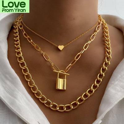 Модное большое ожерелье для женщин, скрученное, золотого, серебряного цвета, толстое, с замком в виде сердца, колье-цепочка, украшения для вечеринок