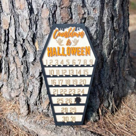 Юшэн Хэллоуин Календарь Обратного Отсчета Деревянные Орнаменты в Форме Гробов Табличка для Обратного Отсчета с Тыквами Привидениями Летучими Мышами Украшение для Вечеринки в Доме с Привидениями