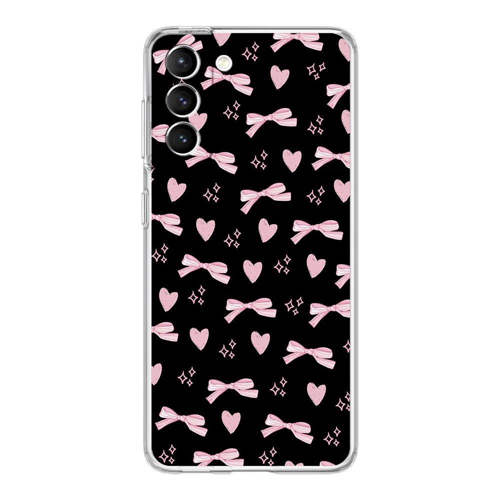 Чехол для телефона Samsung Galaxy S25 S24 S23 FE S22 Ultra S20 S21 5G S10 Plus S10E Мягкий прозрачный чехол Милый розовый сердечко Бантик
