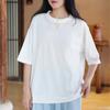 Женские винтажные футболки из смеси хлопка, однотонные летние футболки с круглым вырезом и половиной рукавов, повседневные мягкие женские футболки