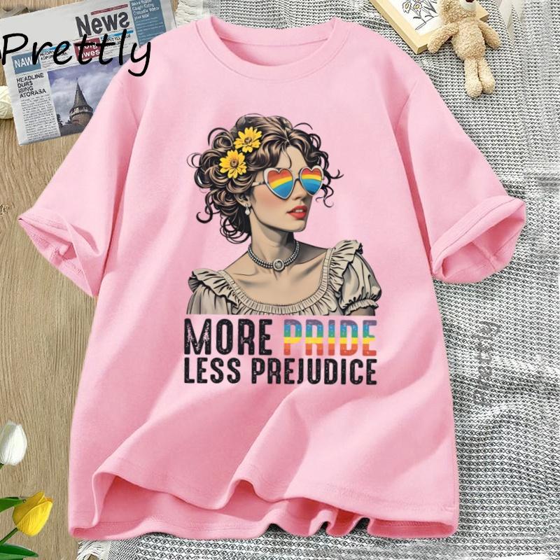 More Pride Less Prejudice T Shirt LGBTQ TShirt Pride Month LGBTQ Tshirt Casual Cotton Short Sleeve Round Neck Women Clothes