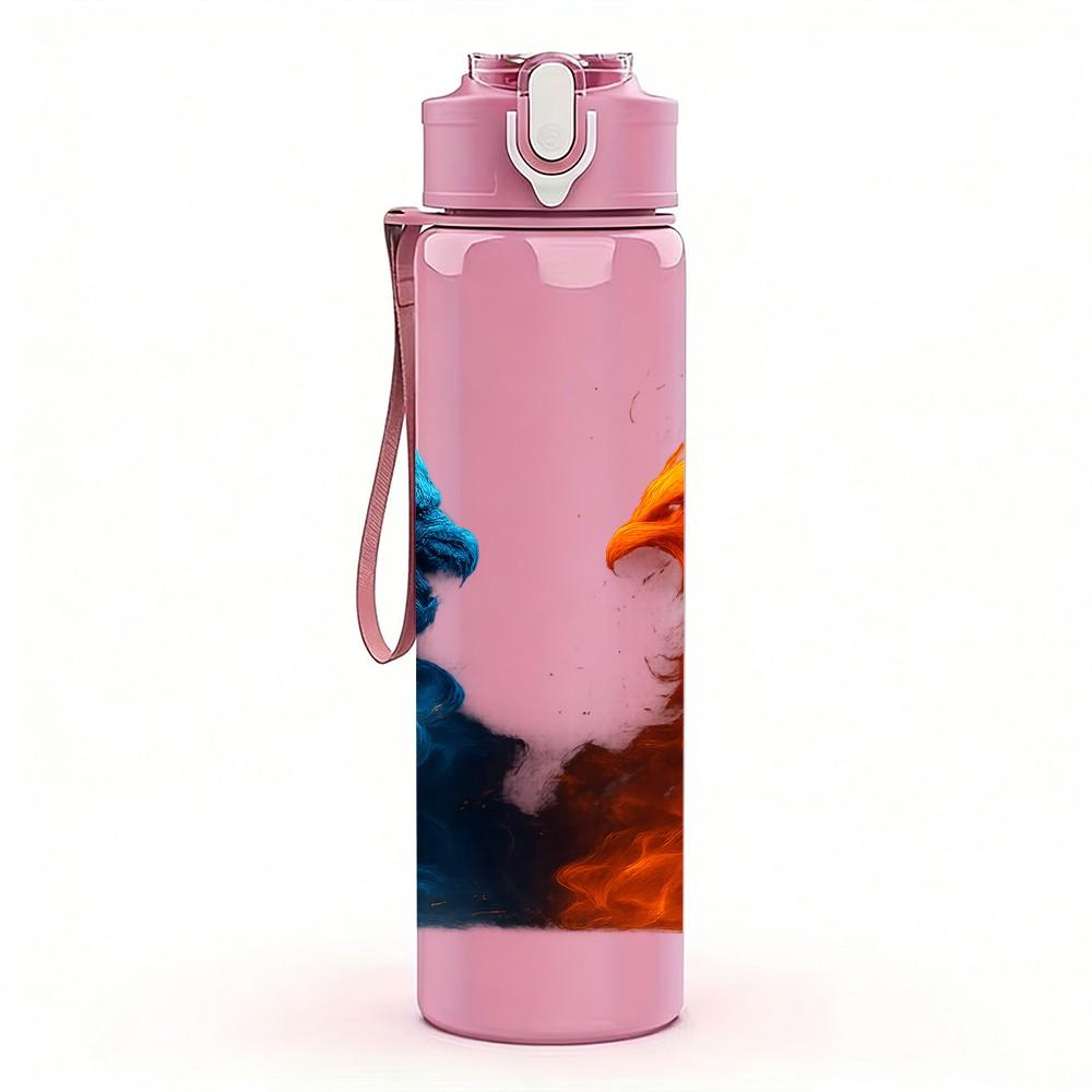 1PC Blue Red Phoenix Feather Art Print 750ml Color Plastic Sports Water Bottle Leakproof Flip Straw Lid Suitable for Sports Office Home Use