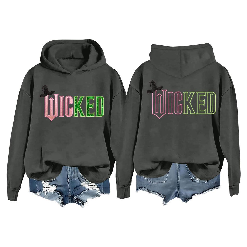 Женская модная повседневная кофта с длинными рукавами и принтом ведьмы с капюшоном