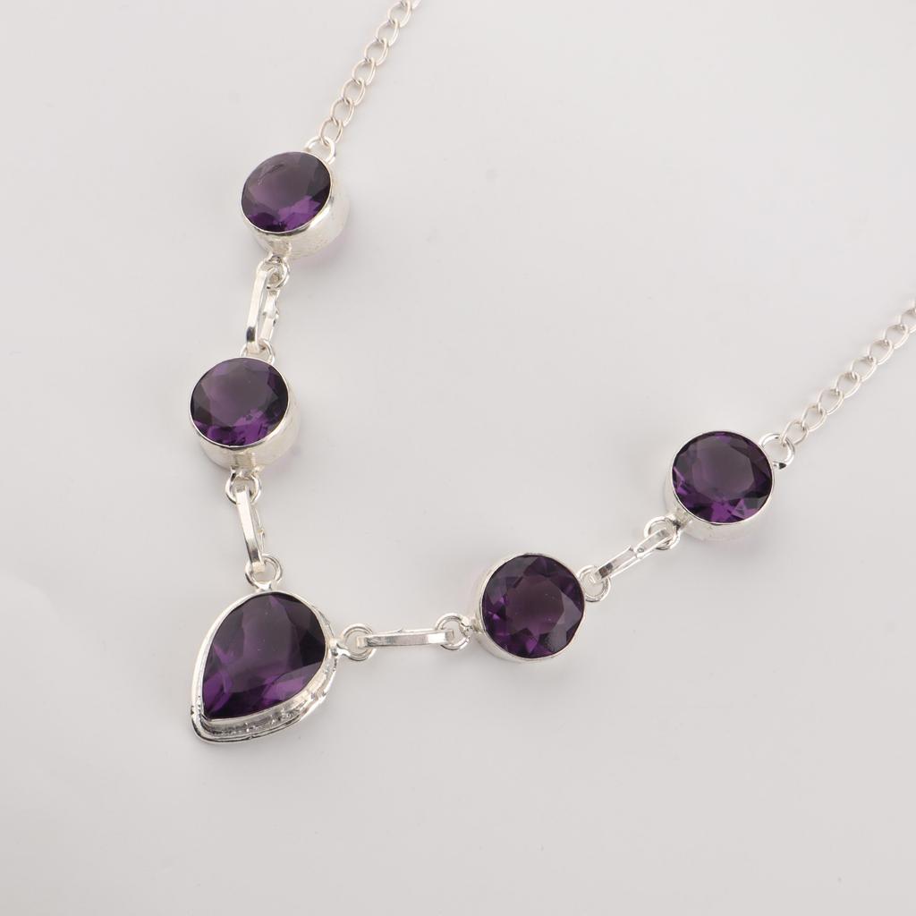 Натуральный Аметист Драгоценный Камень 925 Стерлинговое Серебро Ручной Работы Женские Ювелирные Изделия Дизайнерское Ожерелье 16-18" Для Подарка RN-3-6