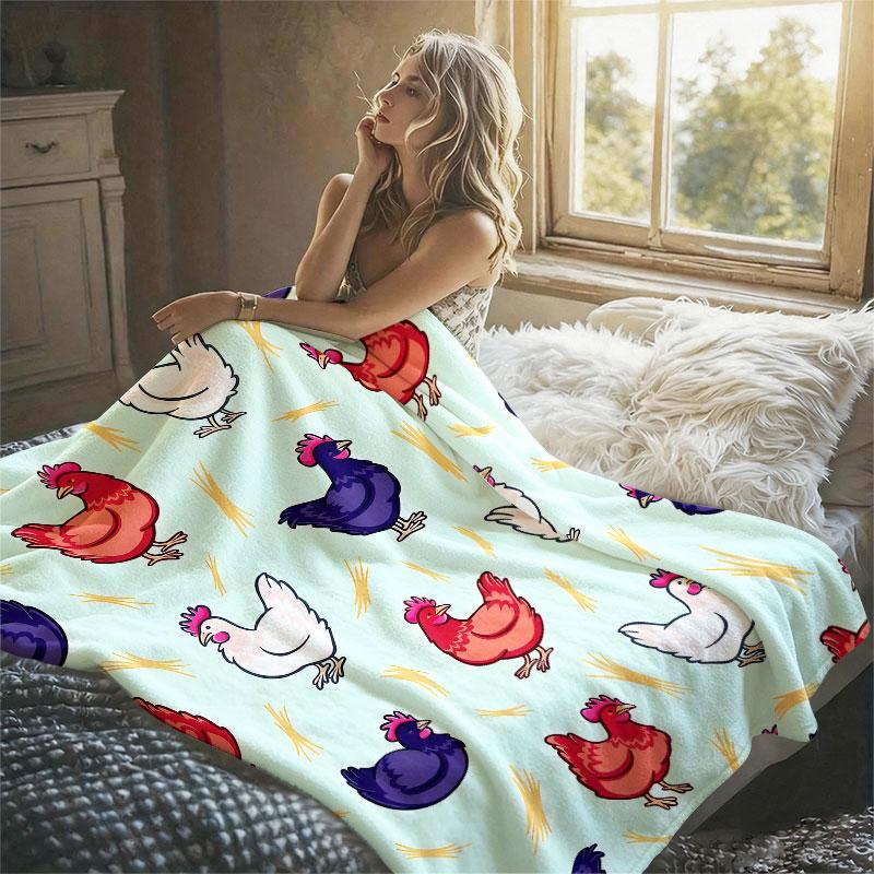 Cute Hen Farm Flannel Blanket Warm Soft Halloween Christmas Decorative Couch Warm Cozy All-Season Gift