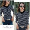 Полосатая футболка для женщин, с длинным рукавом, полуводолазка, хлопковые осенние повседневные женские футболки, свободные топы, женская одежда