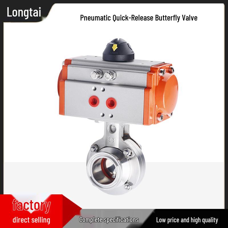 304 Stainless Steel Pneumatic Quick-Release Sanitary Clamp Butterfly Valve with Double Acting Pneumatic Head, 51mm