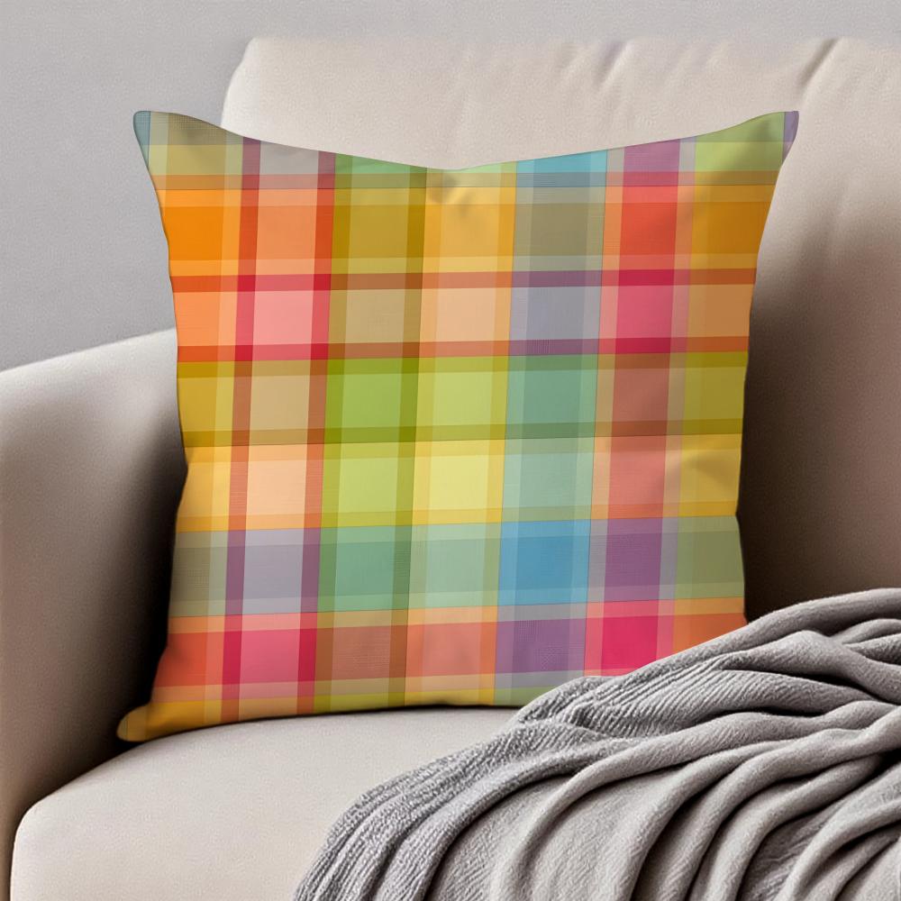 CCheckered pattern Cushion Cover Pillowcase Antidustmite Invisible Zipper Short Plush Sofa Cushion